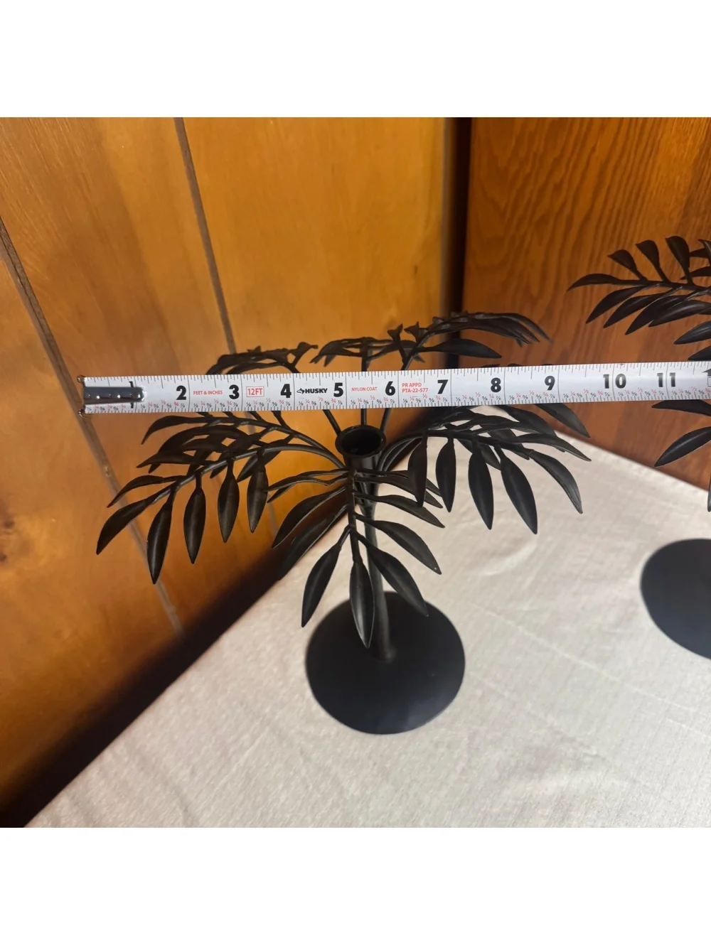 Vintage Black Metal Palm Tree Candle Holders Pair Tropical Coastal Decor